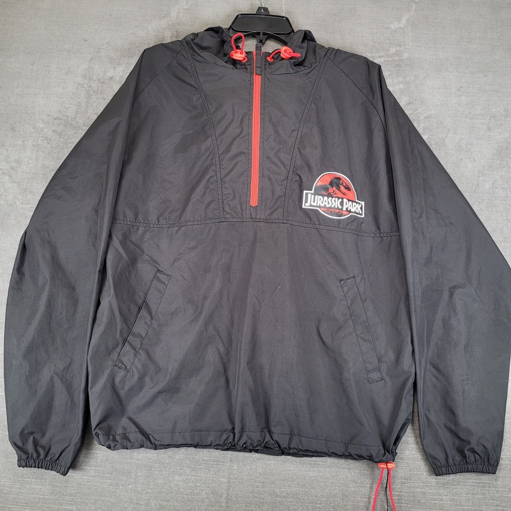 Universal Studios Jurassic Park Mens Small Black Anorak Quarter Zip Windbreaker